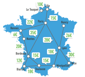 Carte de France du covoiturage pour les vacances